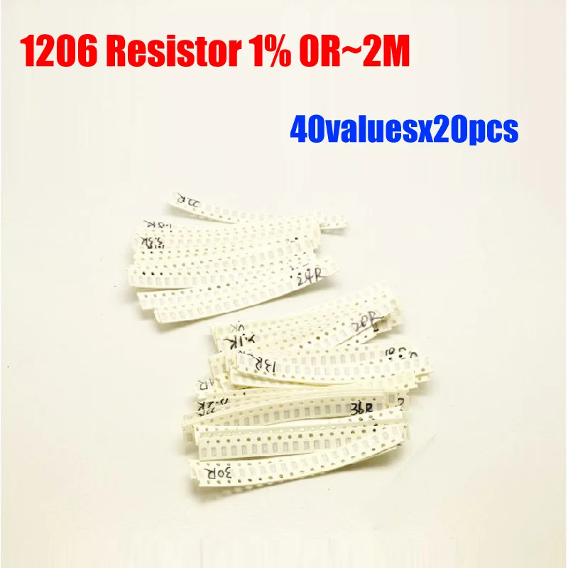 1206 40valuesX20pcs = 800 шт SMD Резистор Комплект 0R~ 2 м резистор пакет 1% Torlerance