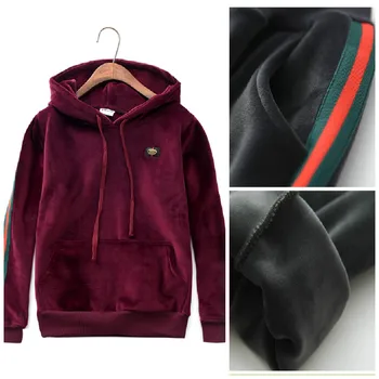

2018 winter golden velvet thick hooded sweatshirt+pants 2 pieces set women warm suits velvet hoodies casual outwear jackets coat