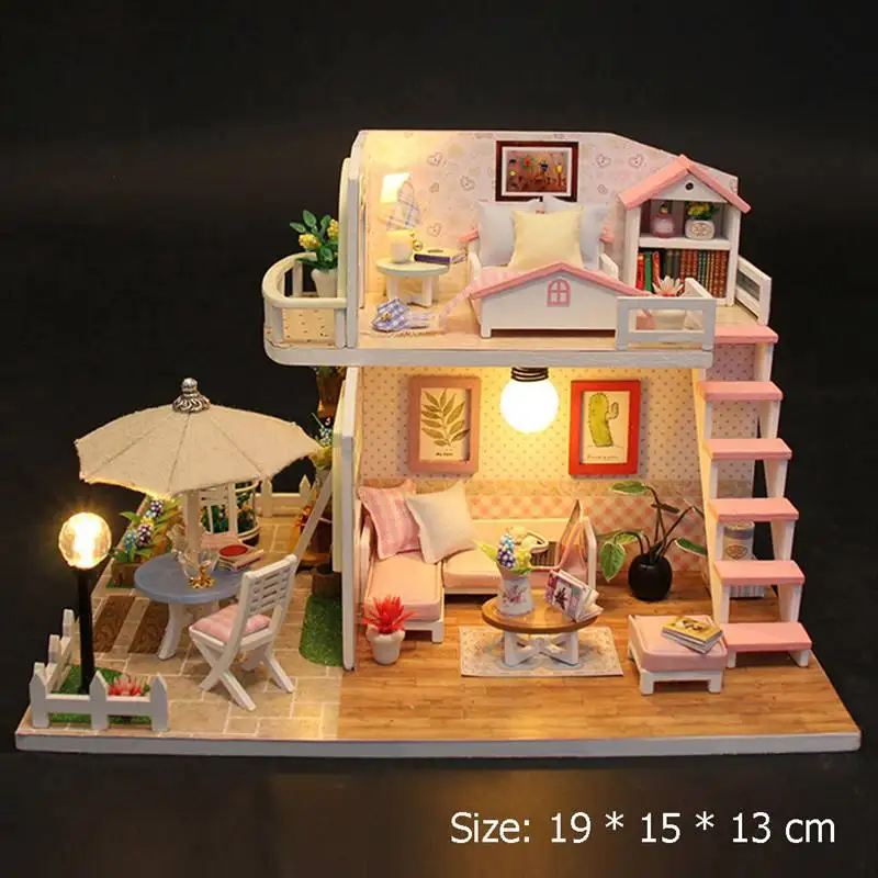 Детский деревянный Миниатюрный Кукольный домик, детский Кукольный домик ручной работы, Сборная модель дома, игрушка для мальчиков и девочек, кукольный домик, подарок на день рождения - Цвет: 03