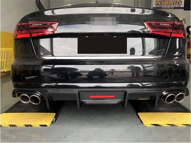 

NEW Carbon fiber Rear Bumper Lip Spoiler Diffuser Cover For AUDI A6 Sedan C7.5 2016 2017 2018 2019 With Lamp BY EMS