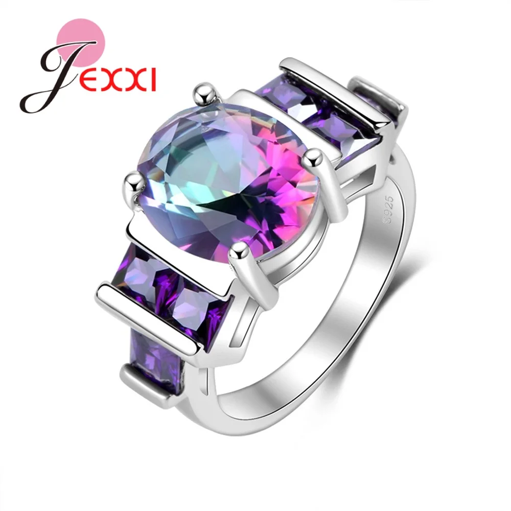 New Arrival Clear Purple Cubic Zirconia Beautiful Rhinestone 100% 925 Sterling Silver Rings Big Sale For Women Jewelry | Украшения и