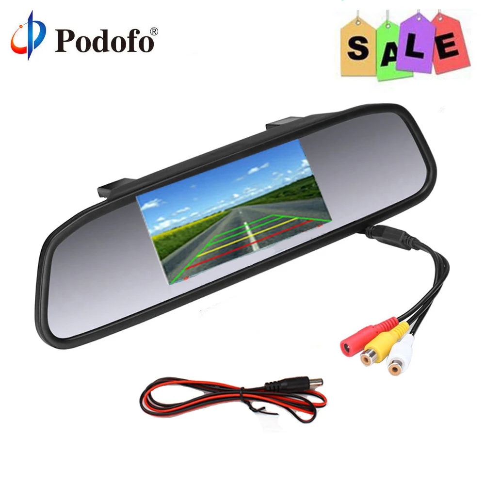 

Podofo 4.3 Inch Car Rearview Mirror Monitor Parking Display 2 Video Input TFT LCD Color Parking Assistance Car Styling