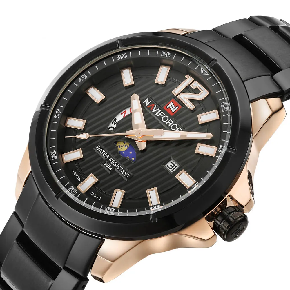 

NAVIFORCE Mens Watches Top Brand Luxury Moon Phase Date Clock Male Steel Strap Casual Quartz Men Watch Men Sports Wrist Watches