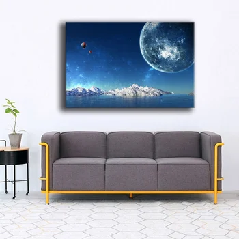 

Canvas Prints Painting Home Decor 1 Piece Iceland Moon Planet Hot Air Balloon Pictures Living Room Wall Art Aurora Poster Framed