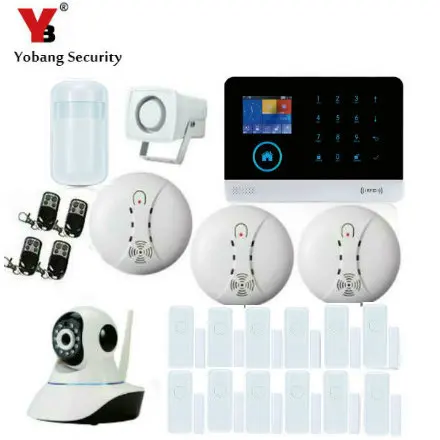 

Yobang Security Touch keypad Android IOS App Smart Home Burglar Alarm System Video IP Camera RFID Smoke Fire Sensor Detector