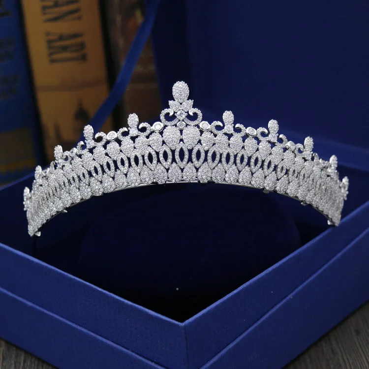 

Luxury Vintage Prong Setting Cubic Zircon Wedding Tiara CZ Bridal Queen Rhinestone Pageant Royal Crown Wedding Hair Accessories