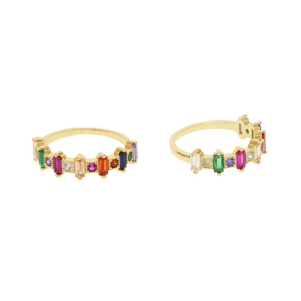 

Thin Baguette Ring Brand Engagement band rainbow Stone Ring For Women Fashion Finger gold filled colorful elegance CZ ring