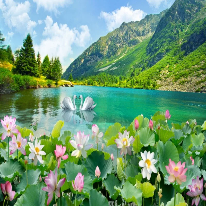 Dropshipping Fatman Flower Wallpaper Swan Lake Landscape 3d Wall Murals Living Room Foto Wallpapers Wall Covering Papel Parede
