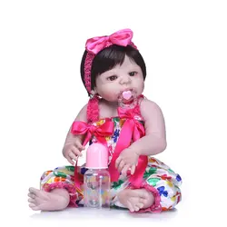 Bebes reborn girl куклы 22 "55 см полный Силиконовый reborn baby doll подарок коричневый парик для волос настоящая кукла живой может купать bonecas