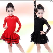 2 цвета сценический Красный Черный Кружева Мода Румба латиноамериканские танцы платье Танго, Самба соревнования 120-160 см профессиональный костюм для девочек