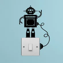 Маленький робот светильник переключатель с проводом виниловая наклейка наклейки на стену 4WS0123
