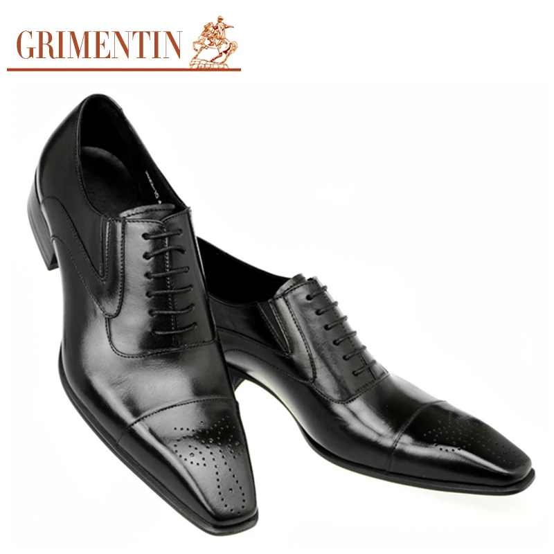 

Genuine leather men oxfords shoes lace up brown black classic fashion business wedding male dress shoes GRIMENTIN