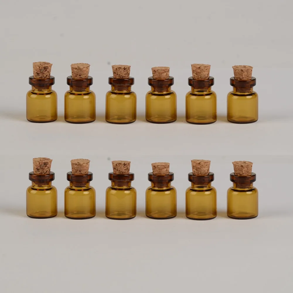 13*24*6mm 1ml Mini Amber Glass Bottles With Cork Empty Tiny Glass Vials Jars Small Wishing Bottle 100pcs 4