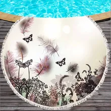 Круглое пляжное полотенце с цветами и бабочками, хлопковое полиэфирное банное полотенце, коврик для йоги, одеяло, гобелен, диаметр 150 см, с кисточкой, 500 г/шт