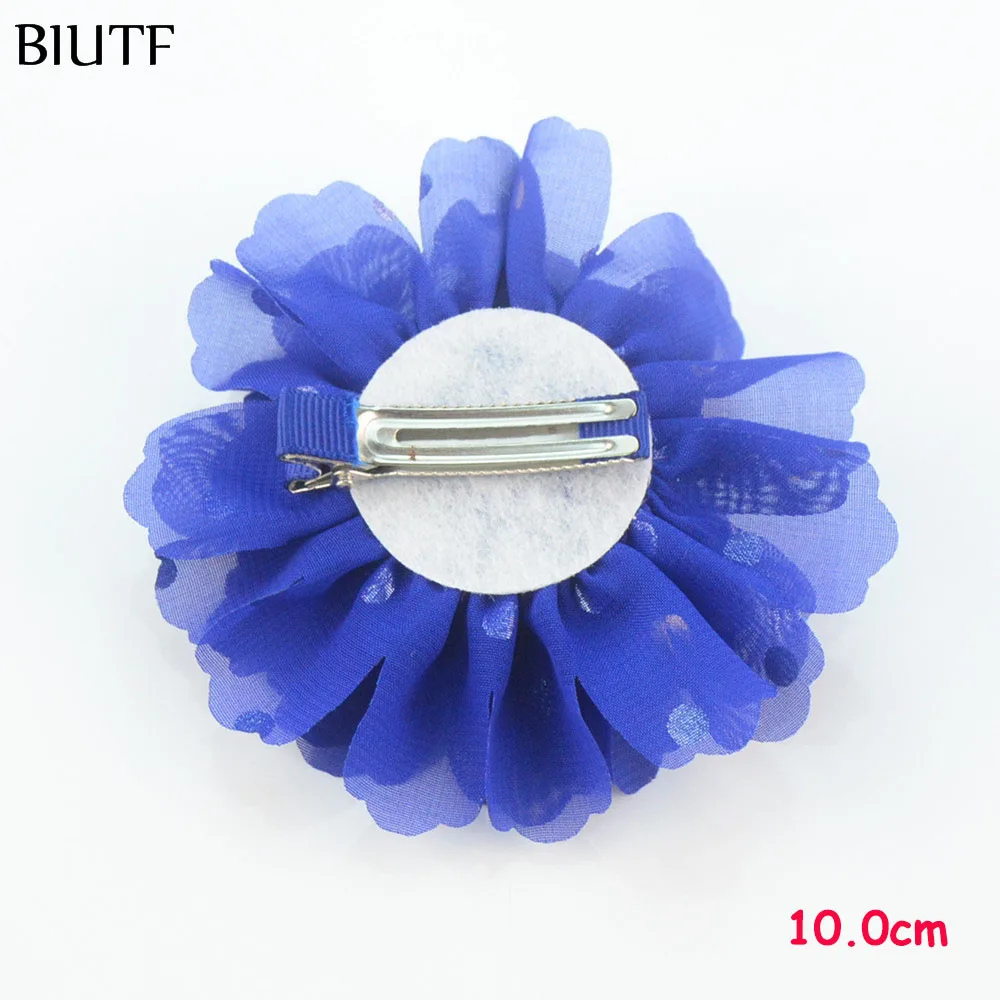

10pcs/lot Newest Hairclip Gold Polka Dot Chiffon Flower Hairpin kids Cute Headwear 32 Color U Pick H0252