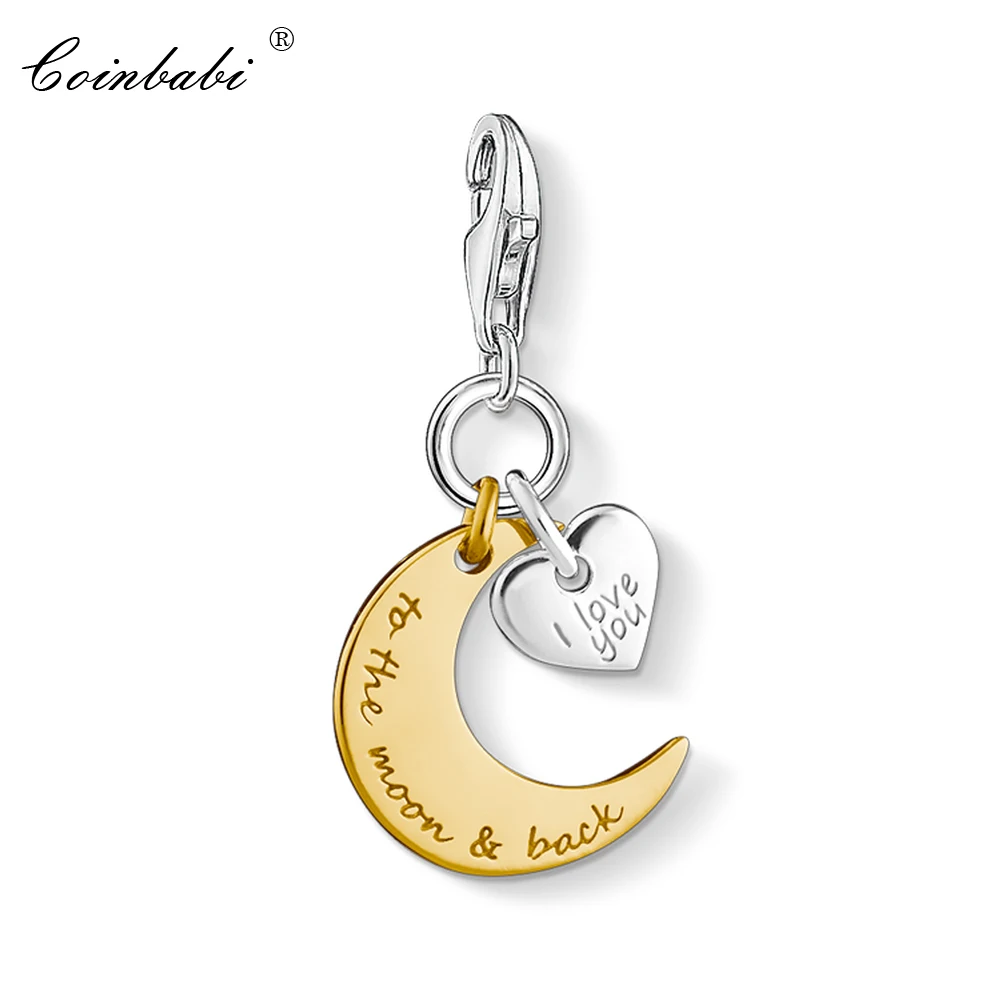 

Charm Pendant Moon & Heart,2018 Fashion Jewelry Trendy Pure 925 Sterling Silver Gift For Women Fit Bracelet Necklace
