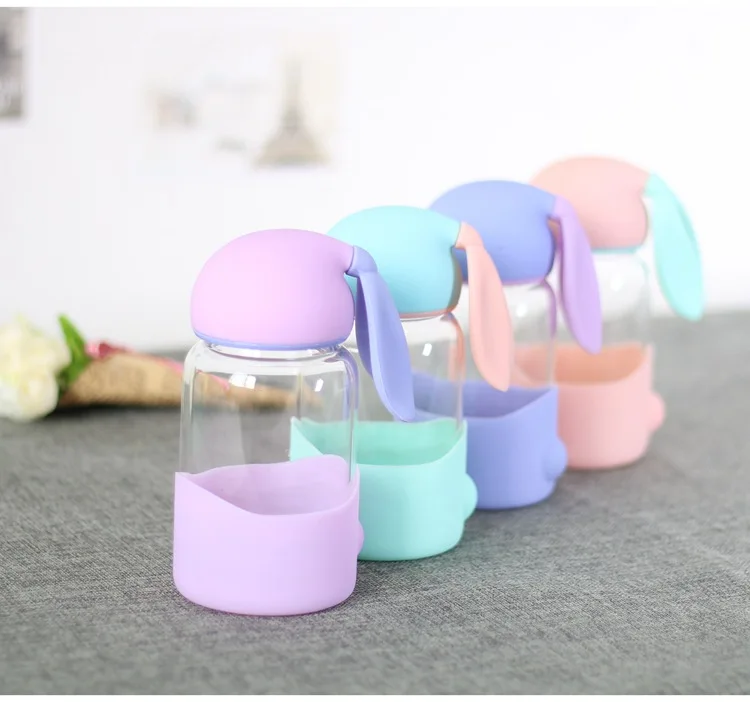 Cute rabbit shape Water Bottle Cartoon Scrub Sports Space Fruit Juice Plastic Drinkware Water Bottle Eco-Friendly Christmas gift