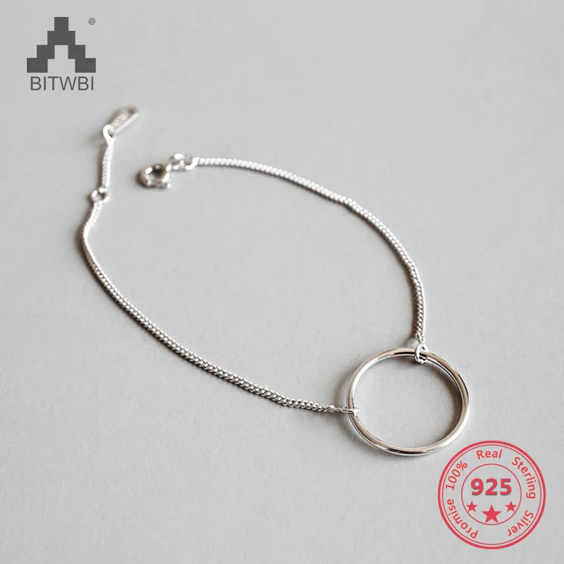 

925 Sterling Silver Geometric Circle Bracelet Minimalist Charms Statement Sterling-Silver-Jewelry For Women pulsera