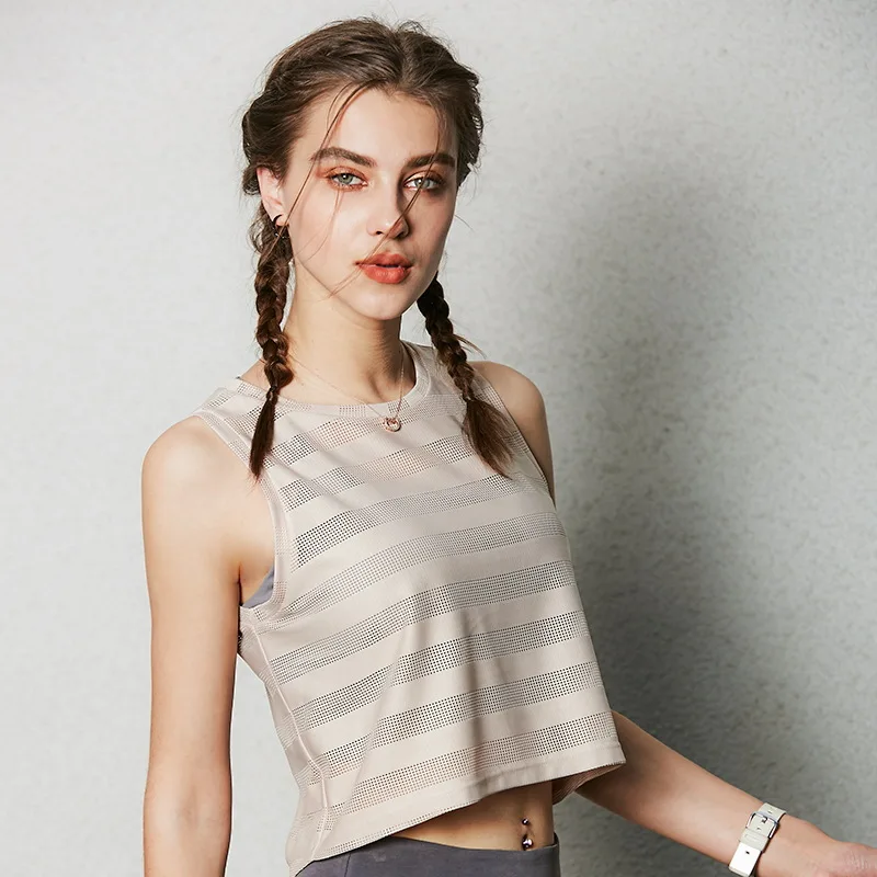 

Women Fitness Yoga Shirts Sleeveless Sexy Mesh Stripe Gym Sports Vest Workout Running Tank Tops Quick Dry Top Sportswear