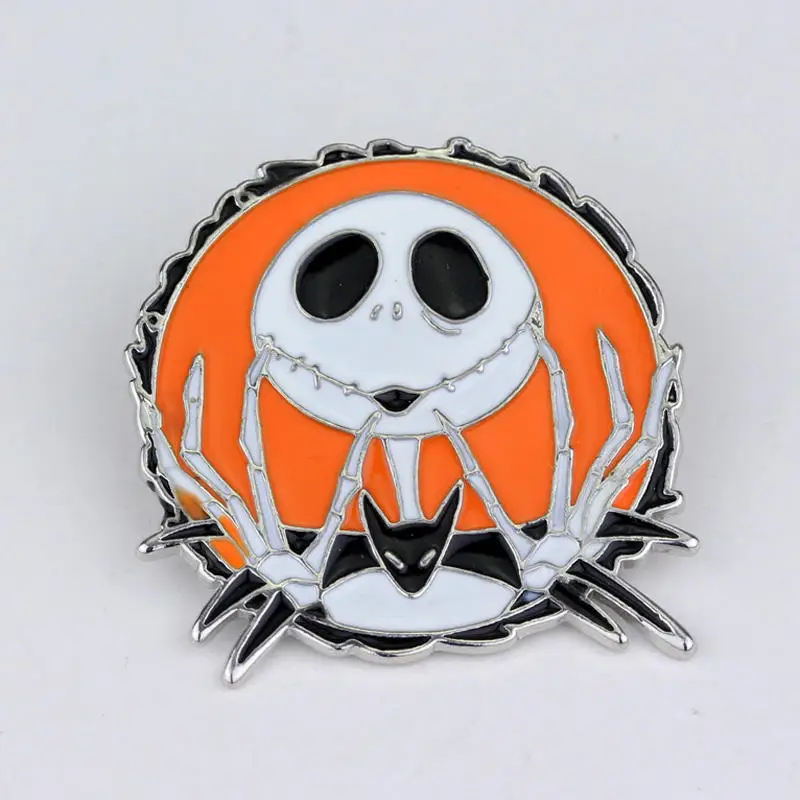 

The Nightmare Before Christmas Jack Brooches for Women Round Shape Colorful Enamel Pins Skeleton Skull Badge Jewelry