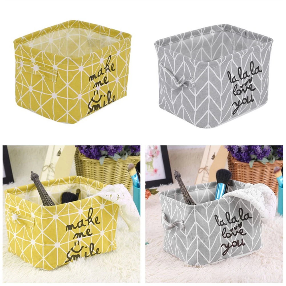 2017 Newest 1 PCS Yellow/Gray Nordic Style Simplicity Linen Desk Storage Box Holder Jewelry Cosmetic Stationery Organizer Bag