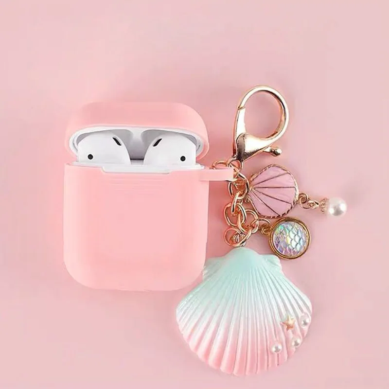 Роскошный декоративный силиконовый чехол с ракушками для Apple Airpods, чехол, аксессуары для наушников с Bluetooth, защитный чехол, брелок для ключей