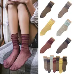 Для женщин дамы блеск блестящие прозрачные носки каждодневные удобные Mid носки без пятки SCKHC0016