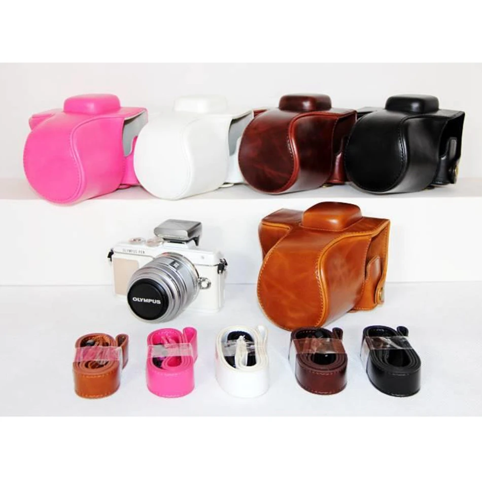 Günstige PU leder Kamera Tasche Fall Abdeckung Tasche für OLYMPUS Pen E PL7 E PL8 EPL7 EPL8 mit 14 42mm Objektiv mit Strap Schutzhülle