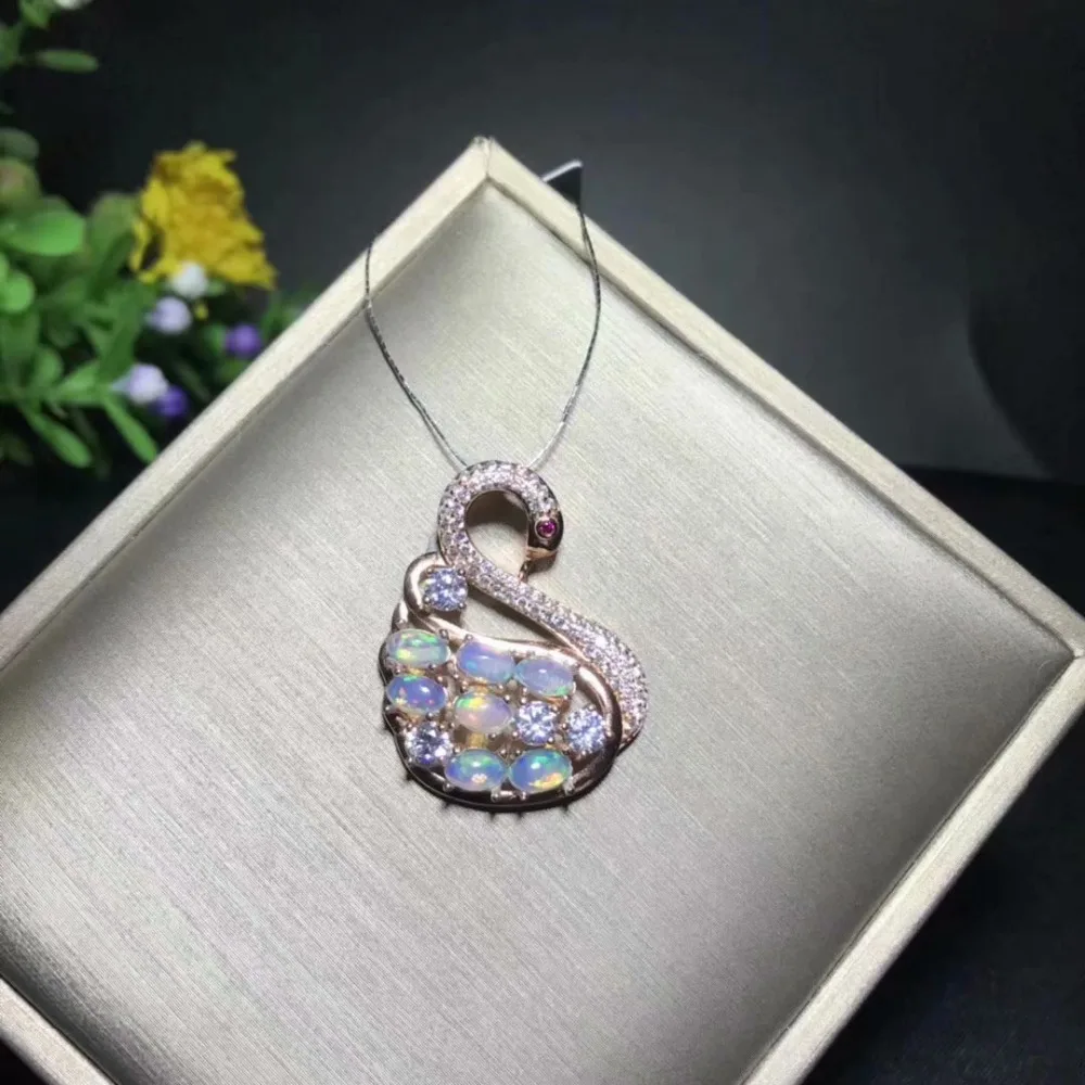 Naturel multicolore opale gem pendentif pierre précieuse naturelle élégant cygne pendentif collier