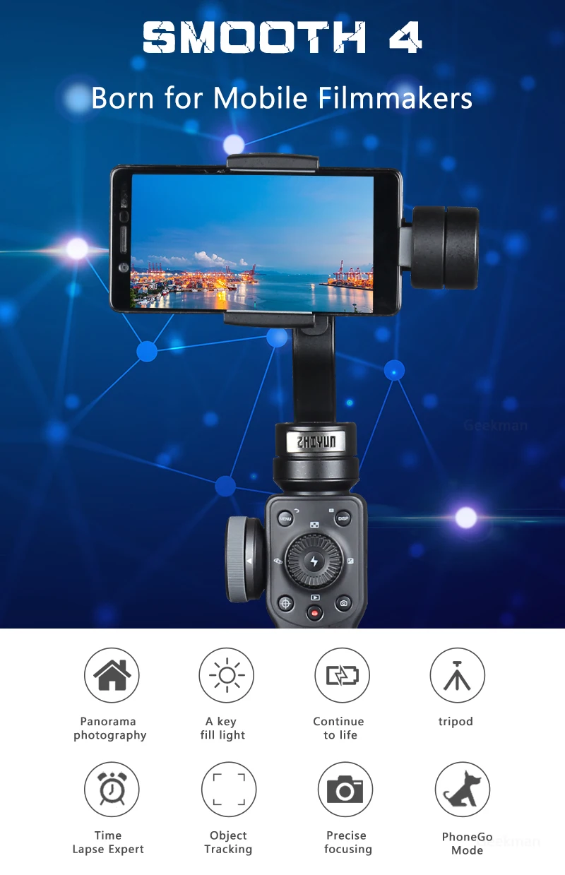Zhiyun Smooth 4 Карманный 3-осевой бесщеточный шарнирный стабилизатор для камеры для iPhone samsung S8 gopro56 PK DJI Osmo 2 Smooth Q eyemind s5