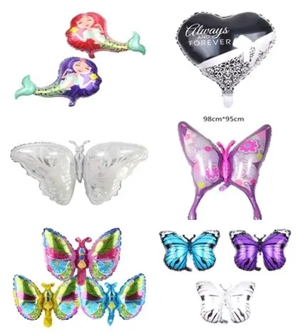 

1Pc Wedding Party Halloween Decoration Mermaid Block Heart Butterfly Shape Foil Inflatable Balloons
