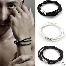 Sl0217-1 новинка Натуральная мульти-мужской черная кожа плетеные Titanium браслет ювелирные изделия оптом