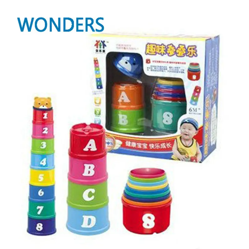 

New Non-Toxic Discovery Toys Educational Baby Toddler Child Measure Up Stacks Piling Cups with Number Letter Baby Toys