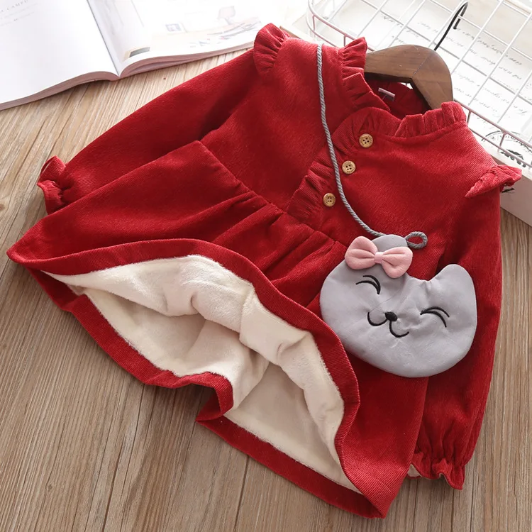 

Limited New Solid Vestido Infantil Baby Dress Han Edition Girls Long-sleeved Dress Baby Autumn Winter Brim With Velvet