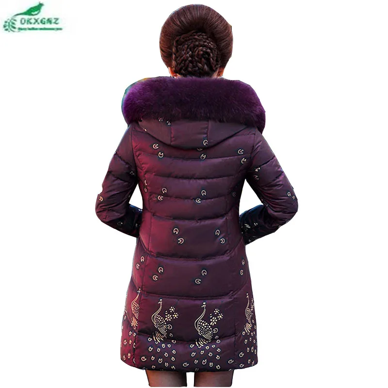 Chaqueta Invierno De Largo Okxgnz Más Medio violet Grande Red Abrigo Pluma Green Algodón Dark Collar Tamaño Nueva Pieles Animales Mujeres Ropa bordeaux FPxW7pwqnq