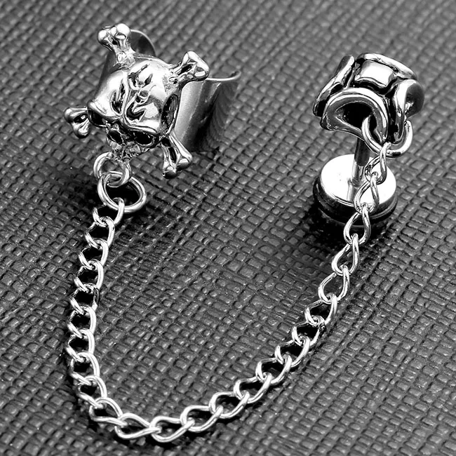 

JOVIVI 1pc Men's Stainless Steel Skull Ear Cuff Clip on Earrings + Ear Cartilage Studs Punk Ear Clip Ear Piercing Jewelry