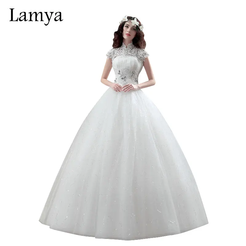 

Cheap Customized Plus Size Summer Lace Wedding Dress With Crystal Elegant Vintage Wedding Dress Bridal Ball Gown YF2692