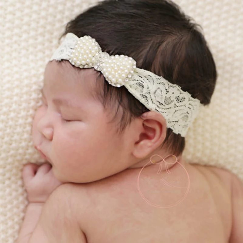 

Newborn Baby Girl Princess Bowknot Rhinestone Pearl Headband Hair Accessories