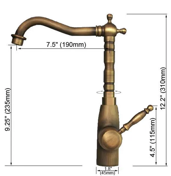 Vintage Retro Antique Brass Single Handle One Hole Bathroom Kitchen Basin Sink Faucet Mixer Tap Swivel Spout Deck Mounted msf088