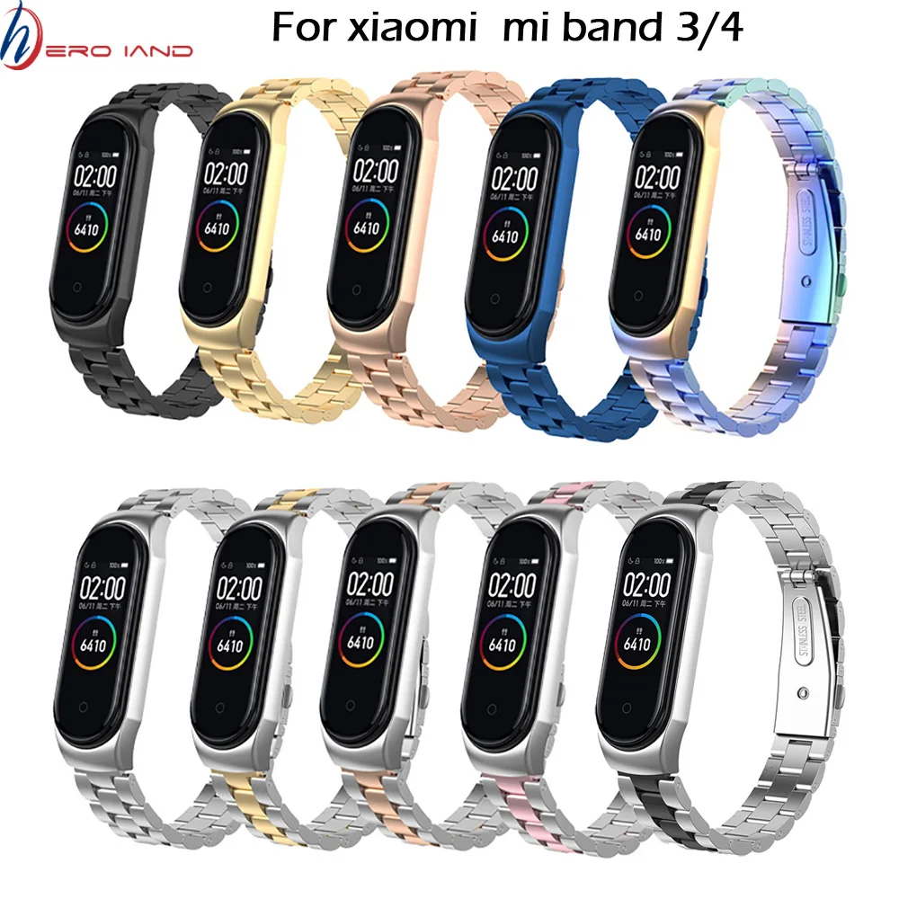 Сменный браслет для Mi Band 3 4 металлический наручный ремешок из нержавеющей стали