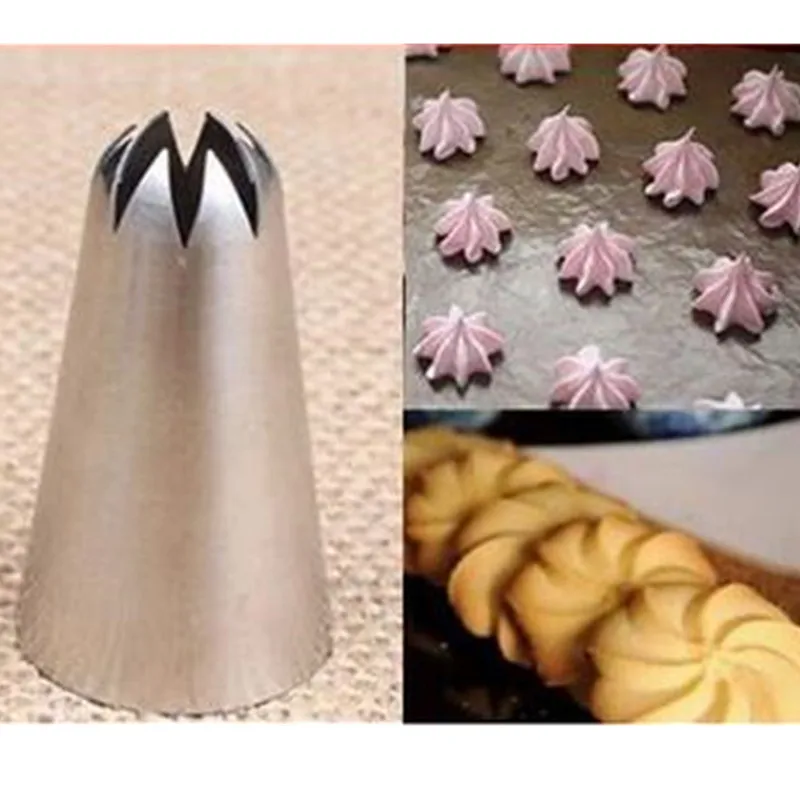 1PC Stainless Steel Cookie Nozzles 8 Teeth Flower Ice Cream Piping Tips