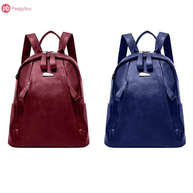 PU Leather Backpacks Women Travel Casual Solid Zipper Shoulder School Bags