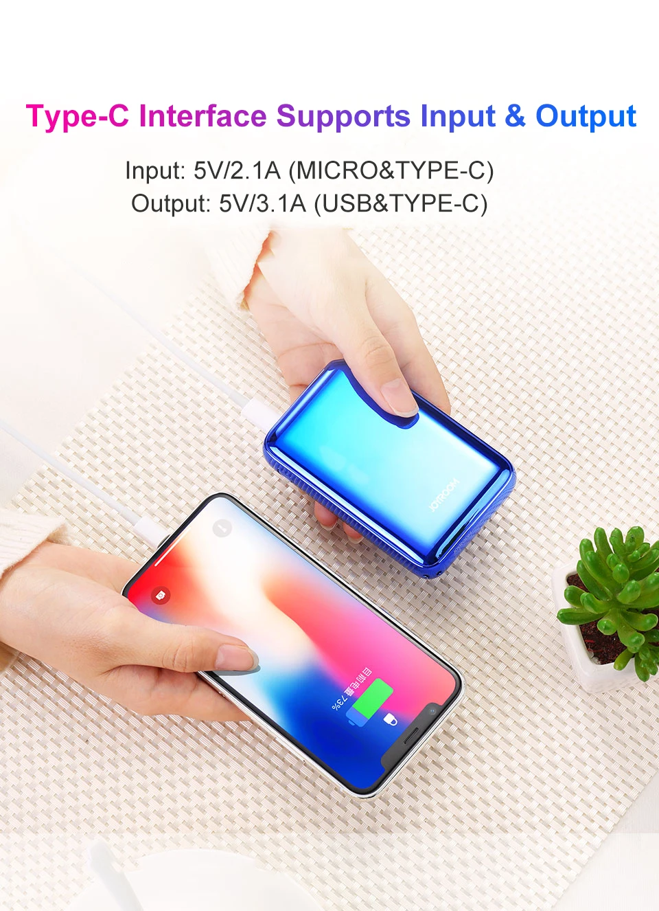 Joyroom 9000mAh Power Bank 5V 3.1A Fast Charger LED Type-c USB Port External Battery Pack Powerbank for iPhone Samsung Huawei