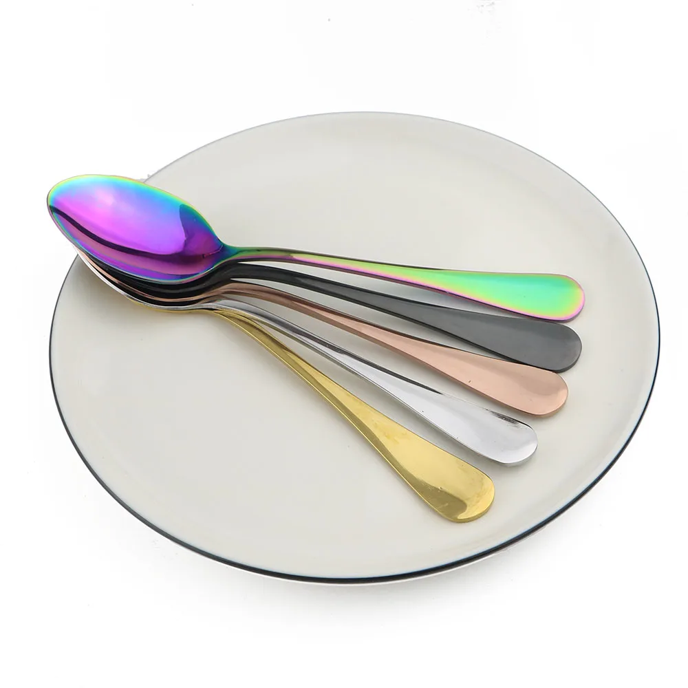 2-JASHII-Colorful-Rainbow-Black-Salad-Dessert-Scoop-Set-Stainless-Steel-Black-Set-Rice-Soup-Spoon-Cutlery