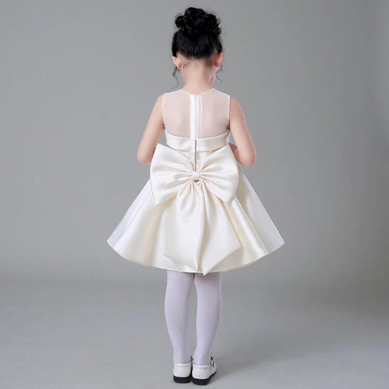 2016 Brand New Flower Girl Dresses Satin Bow Party Pageant Communion Dress Little Girls Kids/Children Princess Dress for Wedding