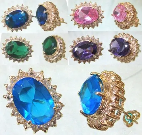 

ry00878 5 color-fine 10*14mm zirconia bead 18KGP stud earrings can choose