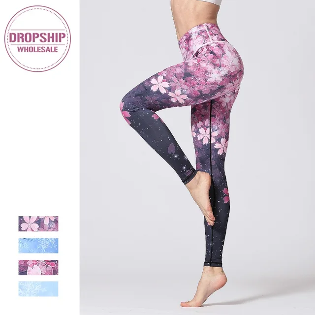 US $11.99 Women Fitness Yoga Pants Slim High waist Sport Leggings Gym Elastic Romantic Printed Long Tights fo
