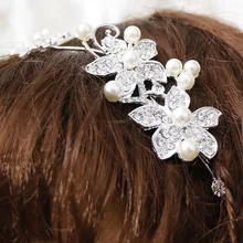 Hot Sell Luxury Silver Rhinestone Pearl Bridal Wedding Flower Headband Wedding Tiara Hair Jewelry Hair Clip Comb Women Headwear