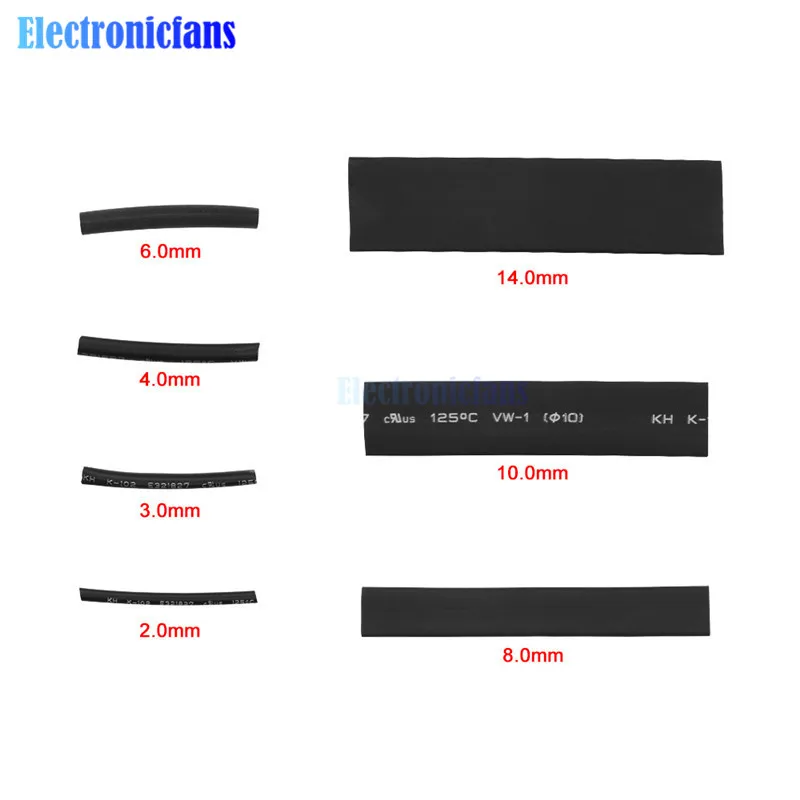 127/140/328/530/400Pcs Assorted Polyolefin Heat Shrink Tubing Tube Cable Sleeves Wrap Wire Set 8 Size Multicolor/Black