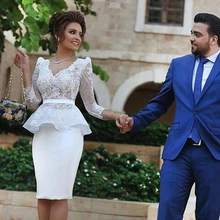 Кружевное короткое свадебное платье es с 3/4 рукавами v-образным вырезом оболочка пляжное свадебное платье длиной до колена аппликация свадебные платья